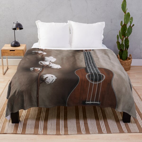 Item preview, Brown concert ukulele and cotton flowers designed and sold by orangerinka.