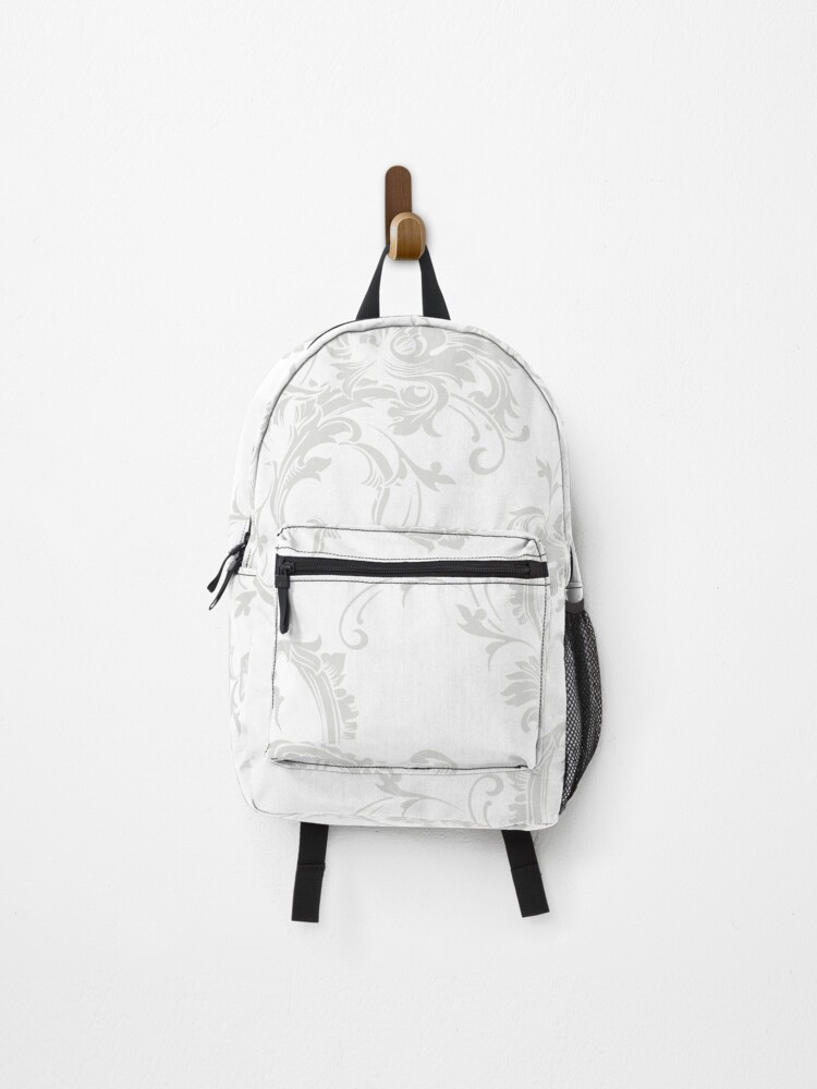 Thumbnail 1 von 3, Rucksack, Off White and White Damask Scroll Baroque Pattern Pairs Dulux 2022 Popular Colour Letters Unread - Color Trends designt und verkauft von ColorOfTheYears.
