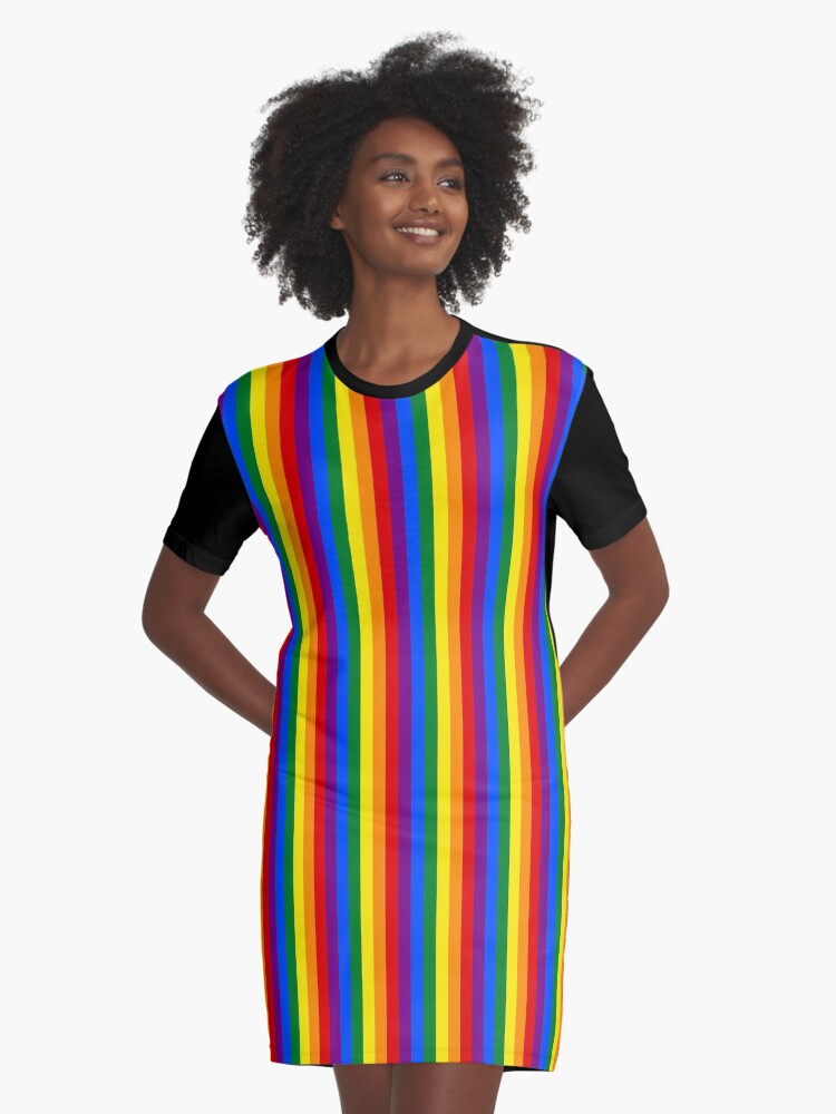 Rainbow striped shirt store dress