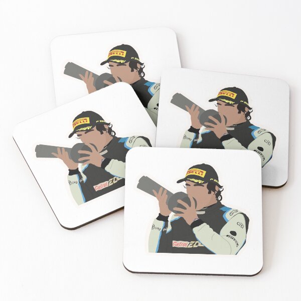 Item preview, Fernando Alonso kissing his trophy on the podium of the 2021 Qatar Grand Prix designed and sold by royaldutchness.