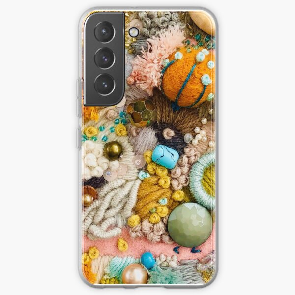 Abstract embroidery art mustard grey butterscotch Samsung Galaxy Soft Case