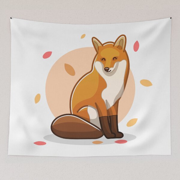 Item preview, Happy autumn fox with falling leaves fall 2021 minimalistic warm colorful illustration  designed and sold by ArendDesigns.