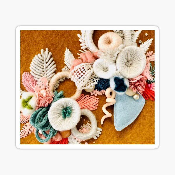 Victorianaland Collection | Hand Embroidery Art inspired by Victorian England Christmas Flowers in pink mustard velvet textile art Sticker