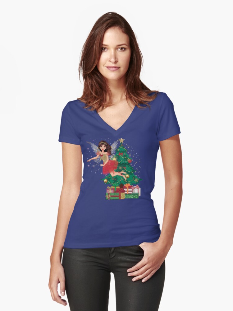 Thumbnail 1 of 3, Fitted V-Neck T-Shirt, Gigi’s Magical Christmas Tree™ designed and sold by TeelieTurner.