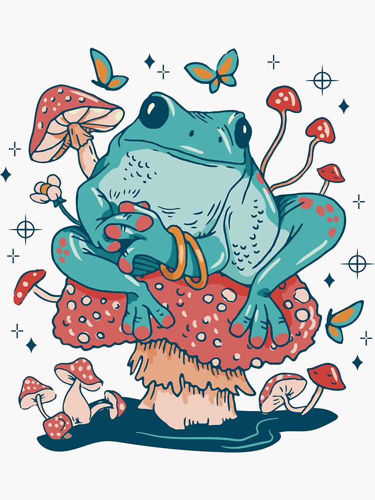 "Cottagecore frog on mushroom house" Sticker for Sale by K-Constantine