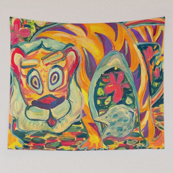 Item preview, Vibrant Tiger in Jungle, gouache designed and sold by Alexia Faye.