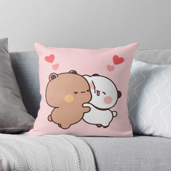Panda And Brownie Bear Couple  Throw Pillow