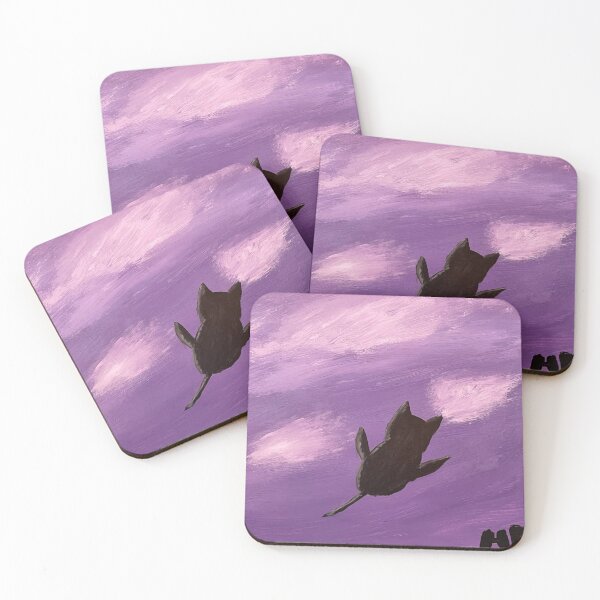 Artikelvorschau, Schwarze Katze fliegt über einen lila Himmel mit Wolken entworfen und verkauft von catladyjoy.