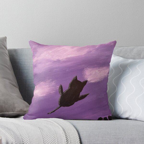 Artikelvorschau, Schwarze Katze fliegt über einen lila Himmel mit Wolken entworfen und verkauft von catladyjoy.
