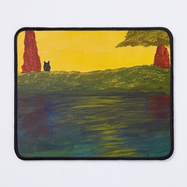 Item preview, Black Cat with Two Trees and a Lake designed and sold by catladyjoy.