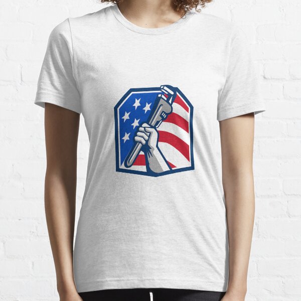 Plumber Hand Pipe Wrench USA Flag Retro Essential T-Shirt