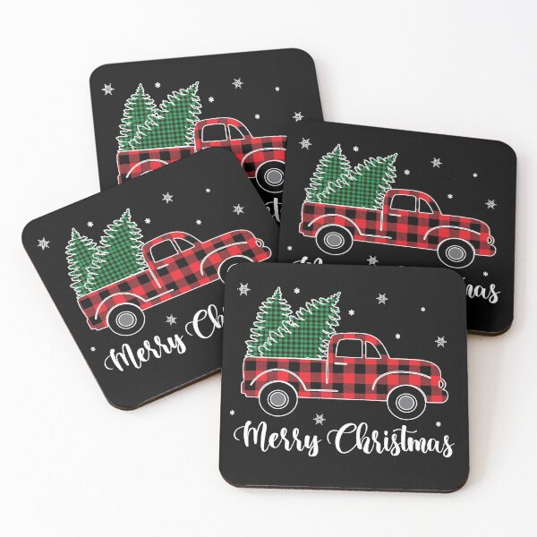 Item preview, Merry Christmas Red Buffalo Plaid Truck Green Plaid Xmas Trees designed and sold by Rabbitti.