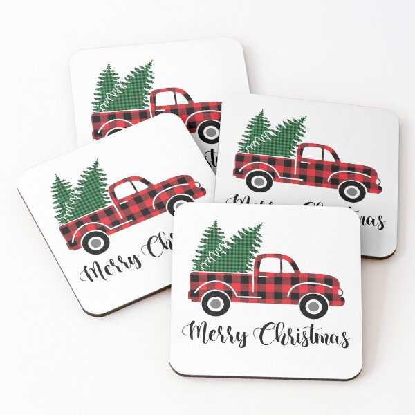Item preview, Merry Christmas Red Buffalo Plaid Truck Green Plaid Xmas Trees designed and sold by Rabbitti.