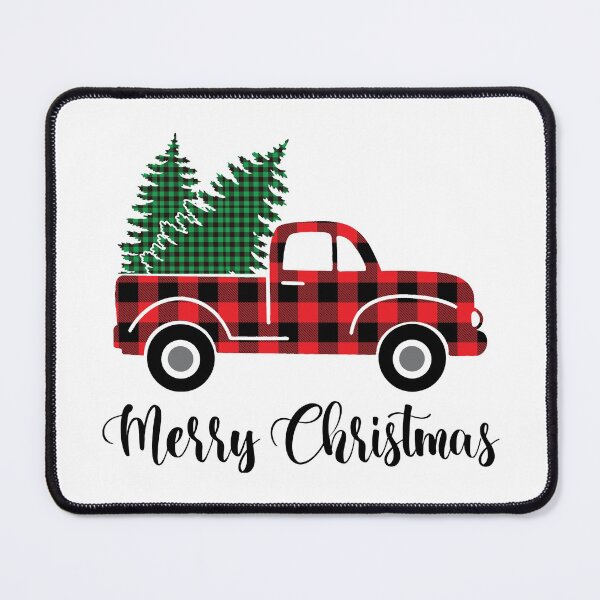 Item preview, Merry Christmas Red Buffalo Plaid Truck Green Plaid Xmas Trees designed and sold by Rabbitti.