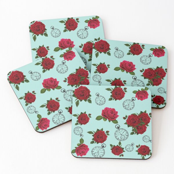 Item preview, red roses, clocks and green background designed and sold by bohemedesign.