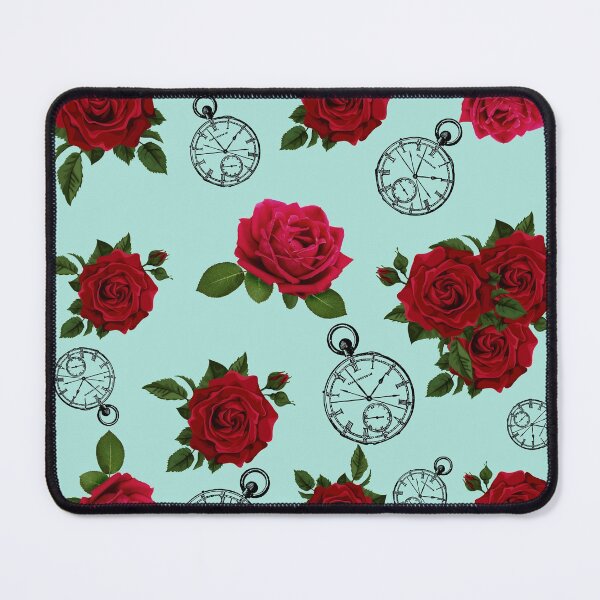 Item preview, red roses, clocks and green background designed and sold by bohemedesign.