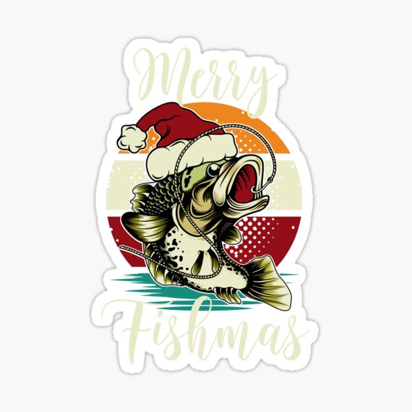 Large Mouth Bass With Santa Hat Sticker, Bass Fishing Sticker