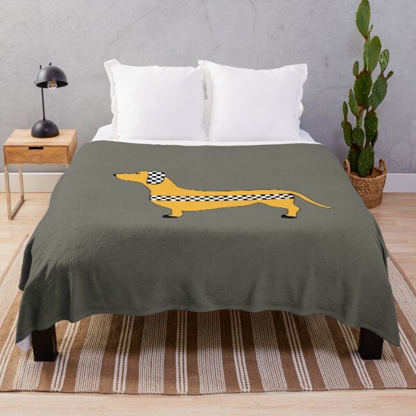 Item preview, Dachshund Taxi - Yellow Dachshund Profile with Checkerboard Pinstripes designed and sold by 8PawsStudio.