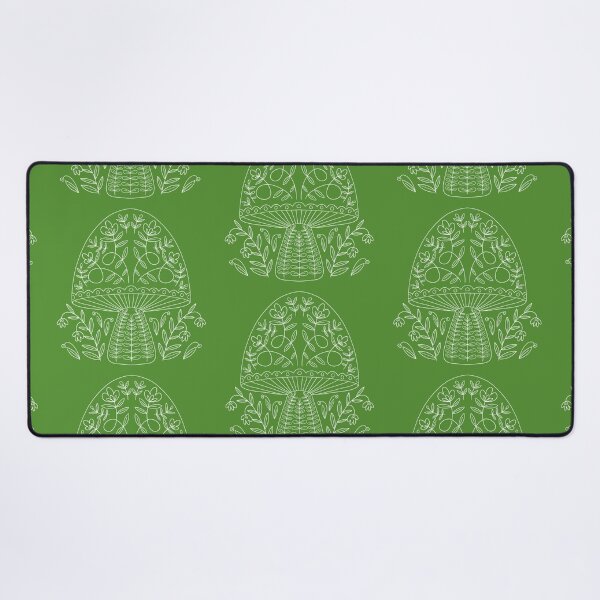 White Floral Fantasy Mushroom Desk Mat