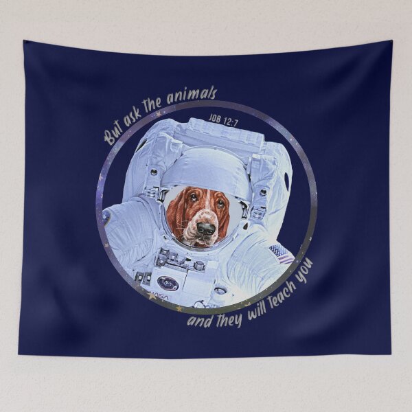 Item preview, Basset Hound Astronaut in Space Bible Verse Ask the Animals Job 12:7 designed and sold by TheKingdomAttic.