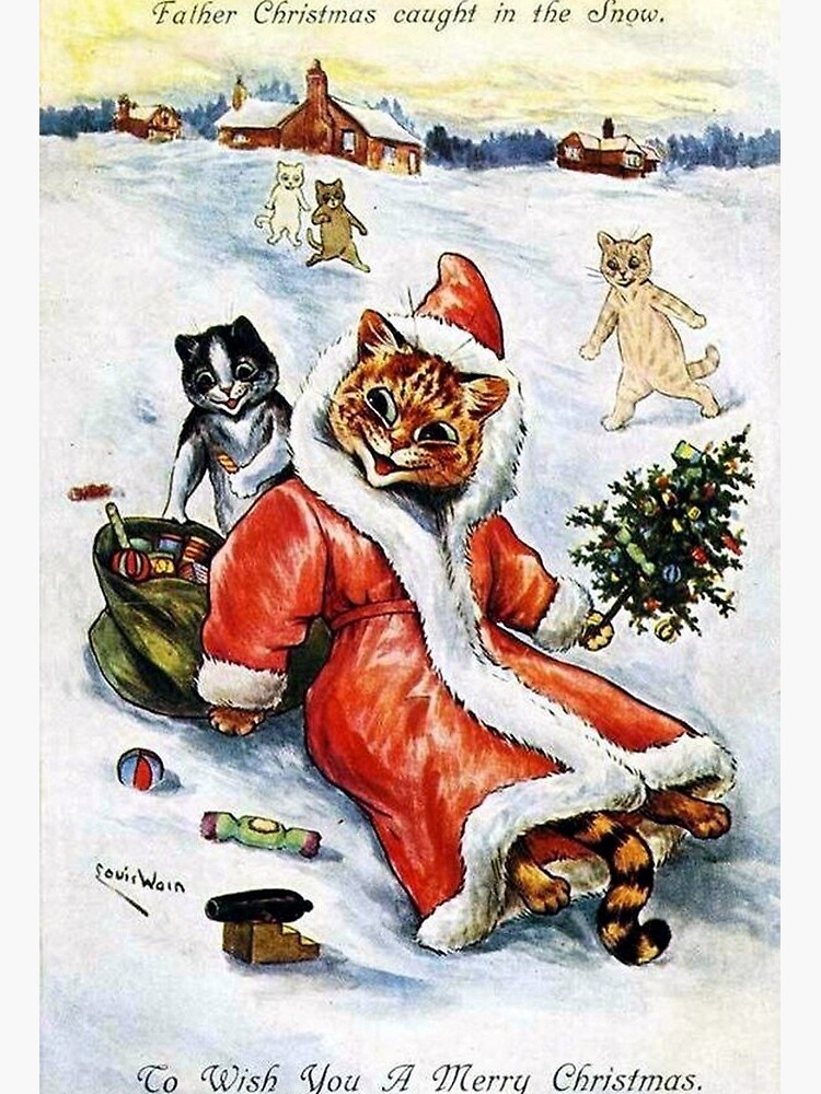 Louis Wain Christmas Santa Art Board Print for Sale by raybondesigns