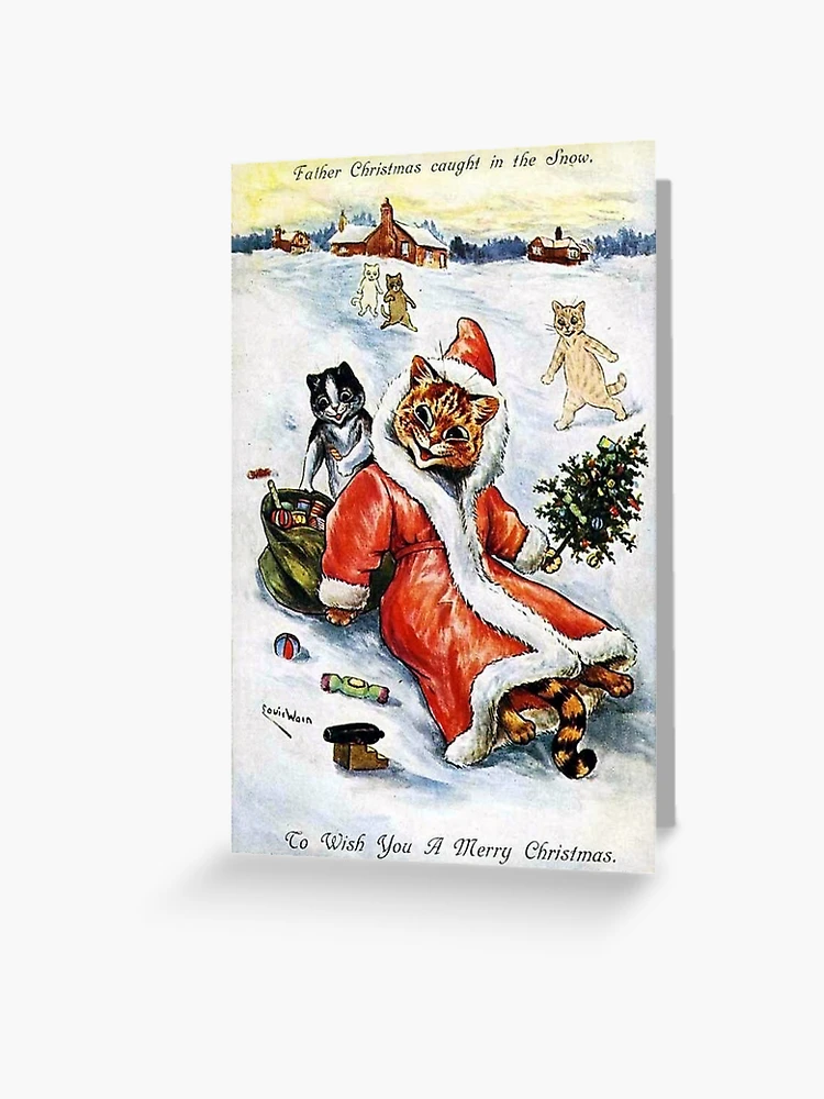 Cat's Christmas Party, Louis Wain Holiday Postcard