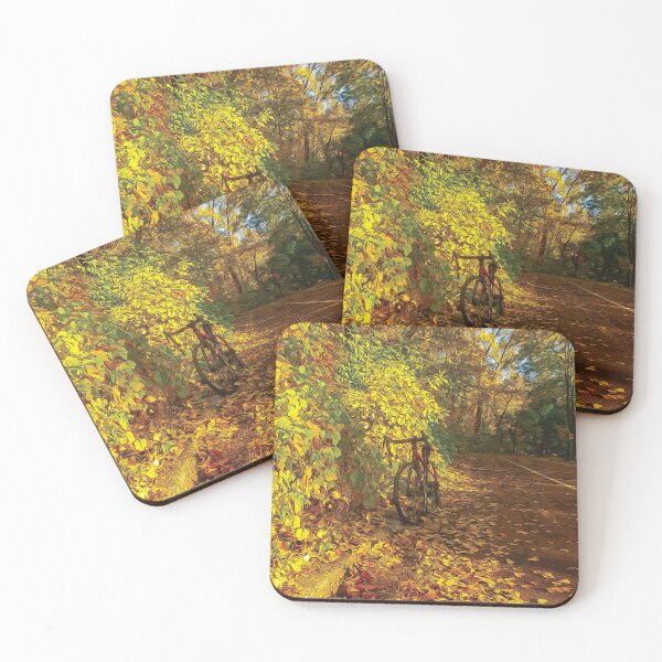 Item preview, Biking during fall season on a road full of leaves - designed and sold by FelCastro.