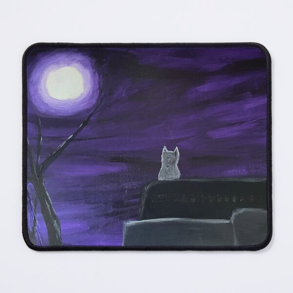 Gray Cat with Purple Sky and Moon Mouse Pad