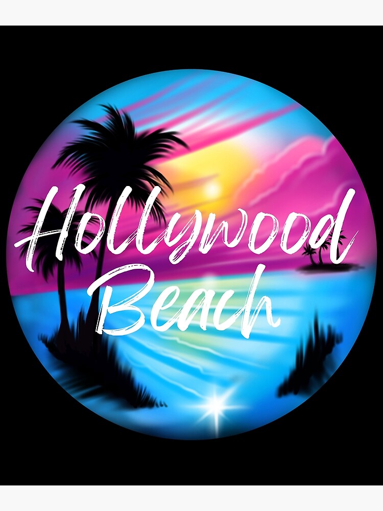 "Hollywood Beach Souvenir Airbrush Beach Scene with Palm Trees, Ocean