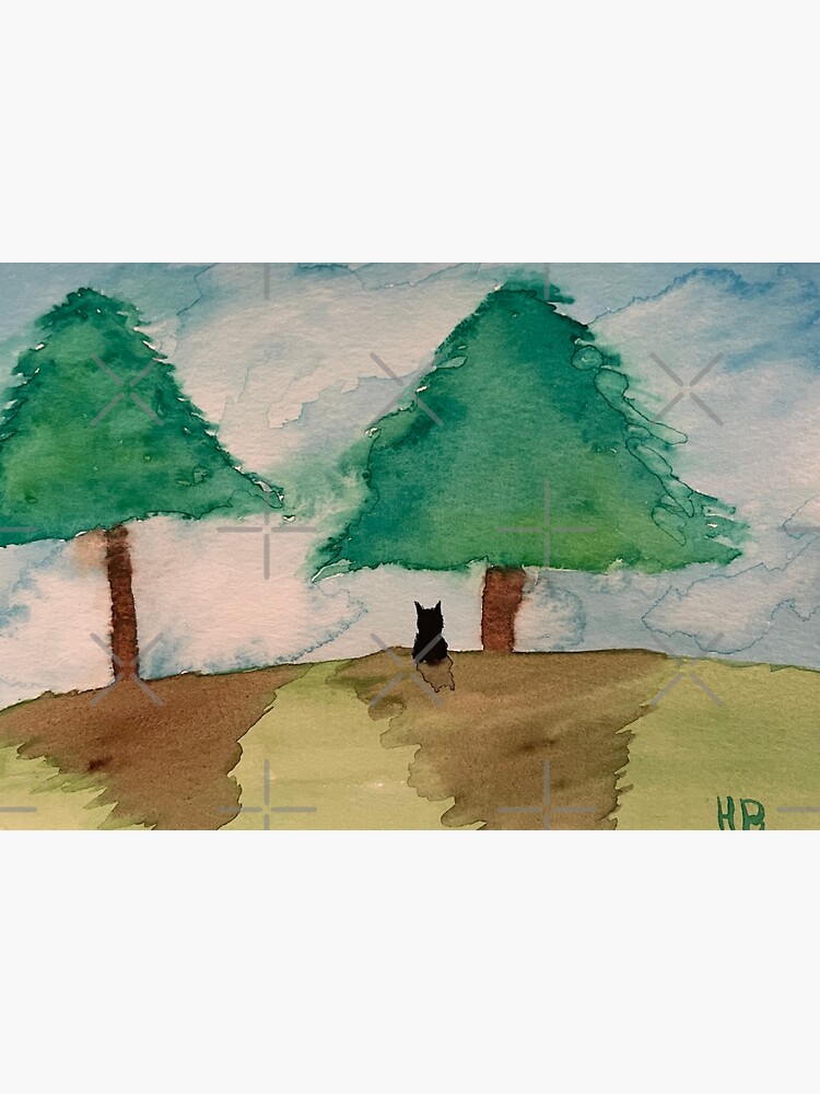 Thumbnail 3 of 3, Sticker, Two Trees with a Black Cat and Blue Sky designed and sold by catladyjoy.