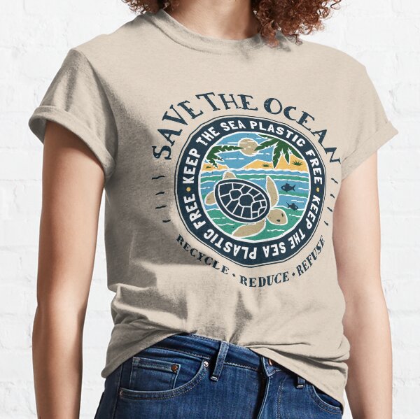 Save The Ocean Keep the Sea Plastic Free Turtle Scene Classic T-Shirt