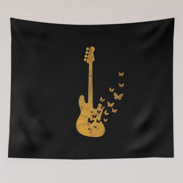 Item preview, Bass Guitar Silhouette Turning Into Butterflies Gold designed and sold by nightsworthy.