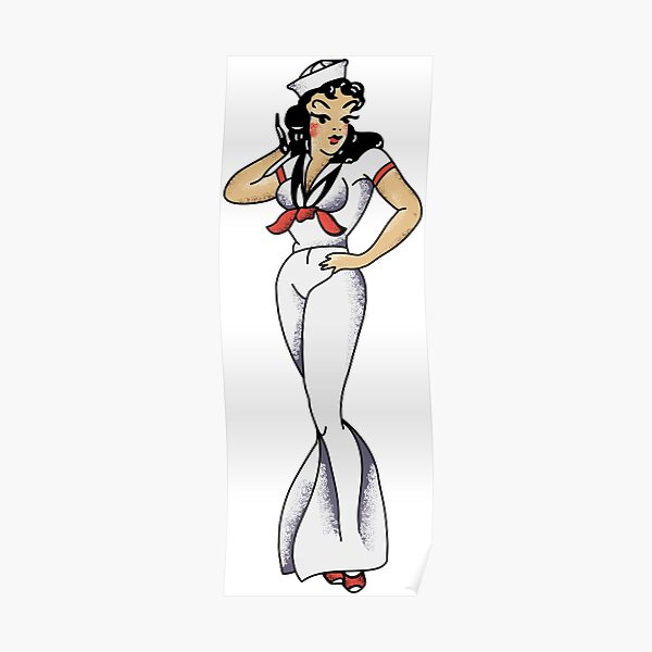 "Vintage Sailor Jerry PinUp Girl" Poster for Sale by renju1902 Redbubble