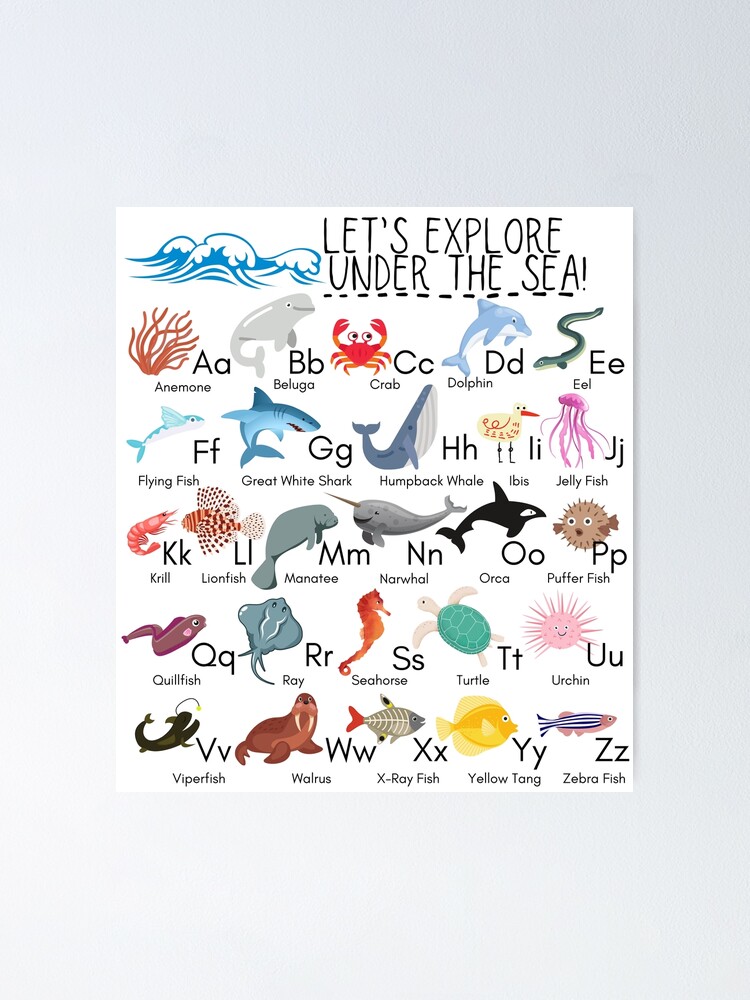 Under the Sea Ocean Animals Alphabet Classroom ABC Poster for