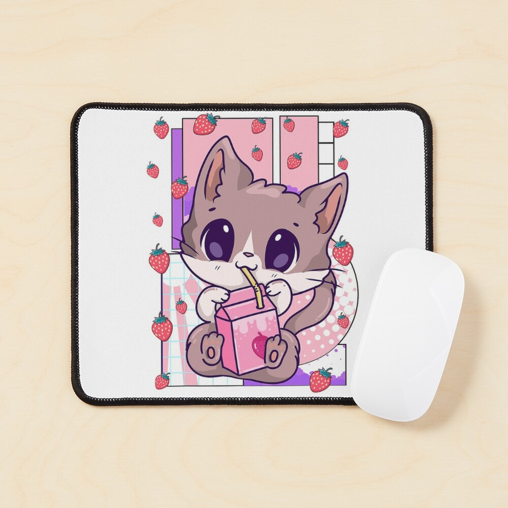 Strawberry Milk Cat Cute Kawaii Kitten Anime Neko Shake Png, Kawaii Ki –  buydesigntshirt