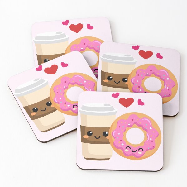 Artikelvorschau, Kawaii Kaffee und Donut rosa glasierte Streusel süßes errötendes Essen entworfen und verkauft von Simplyy Unique.