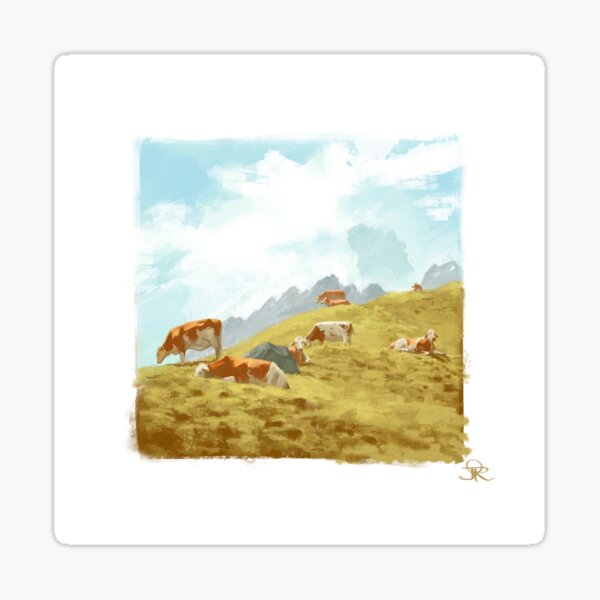 Cows grazing in a grassland Sticker