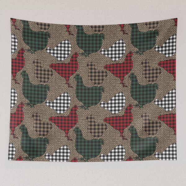 Item preview, Christmas Plaid Chickens on Burlap designed and sold by StandoutSilkies.