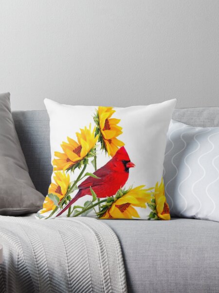 Item preview, RED CARDINAL & YELLOW SUNFLOWERS GARDEN FLORAL ART designed and sold by sharlesart.