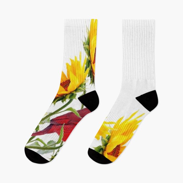 Item preview, RED CARDINAL & YELLOW SUNFLOWERS GARDEN FLORAL ART designed and sold by sharlesart.