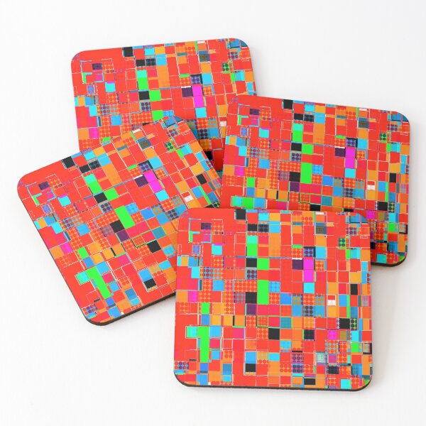 Item preview, graphic design pixel geometric square pattern abstract background in red orange blue green designed and sold by Mrvell.