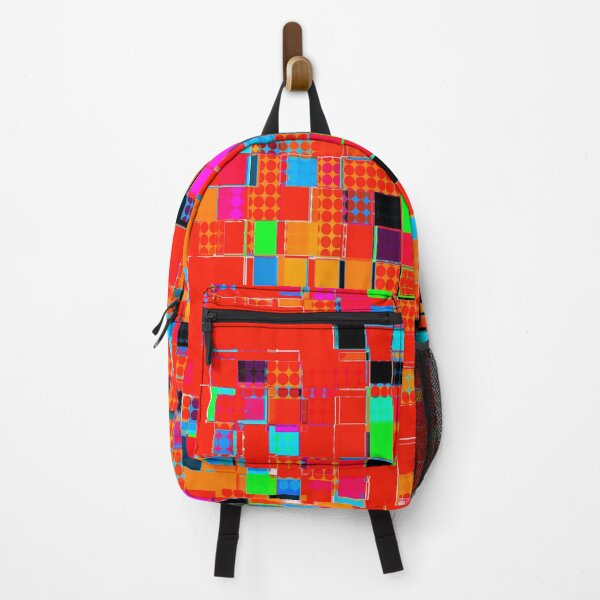 Item preview, graphic design pixel geometric square pattern abstract background in red orange blue green designed and sold by Mrvell.