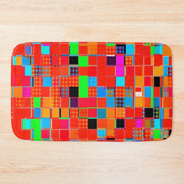Item preview, graphic design pixel geometric square pattern abstract background in red orange blue green designed and sold by Mrvell.