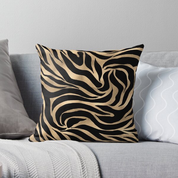 Elegant Metallic Gold Zebra Black Animal Print Throw Pillow