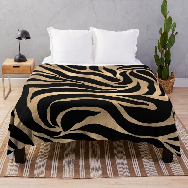 Elegant Metallic Gold Zebra Black Animal Print Throw Blanket