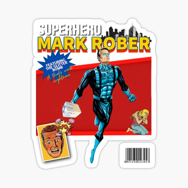 "Mark Rober the Superhero and his Glitter Bomb " Sticker for Sale by Redbubble