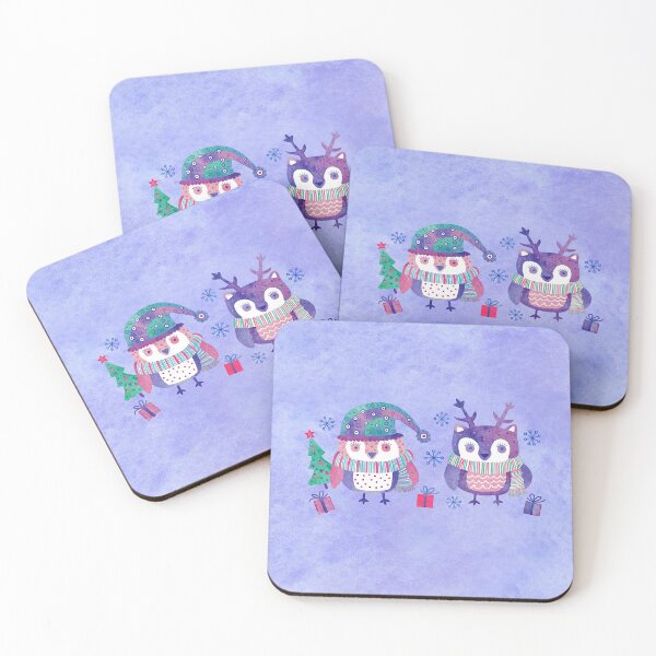 Item preview, Cute watercolor christmas owls on purple background  designed and sold by Darina Gulbina.
