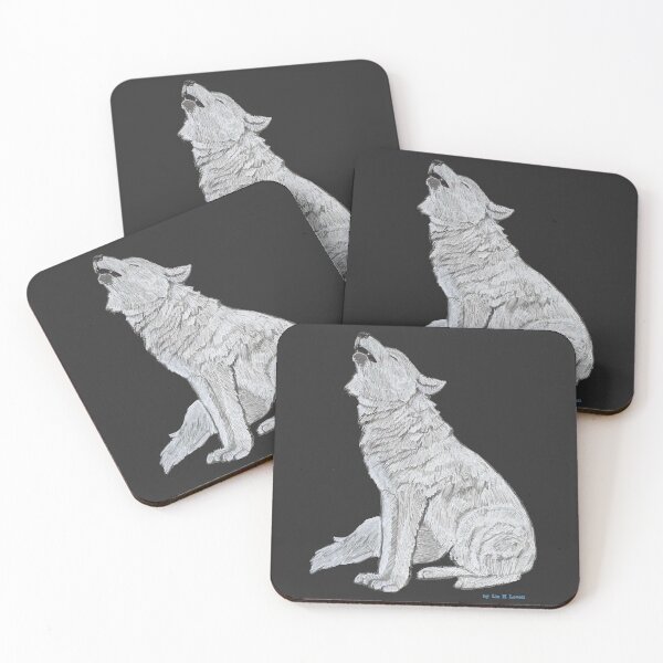Item preview, White Artic Wolf ink illustration designed and sold by Liz HL Art Shop.