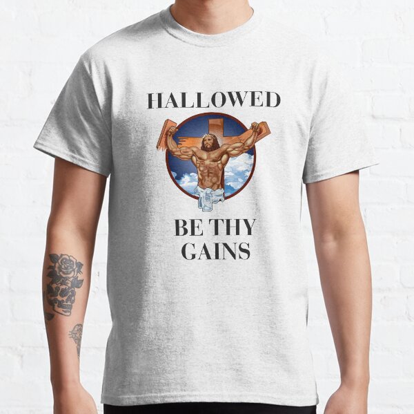 Vista previa del artículo con la obra «Santificadas sean tus ganancias - Swole Jesus - Jesús es tu amigo, así que recuerda orar para convertirte en un swole af.», diseñado y vendido por crazycollective.