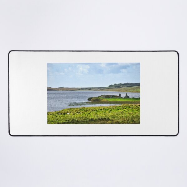 Finlaggan on the island of Eilean Mor in Loch Finlaggan, Islay, Scotland Desk Mat